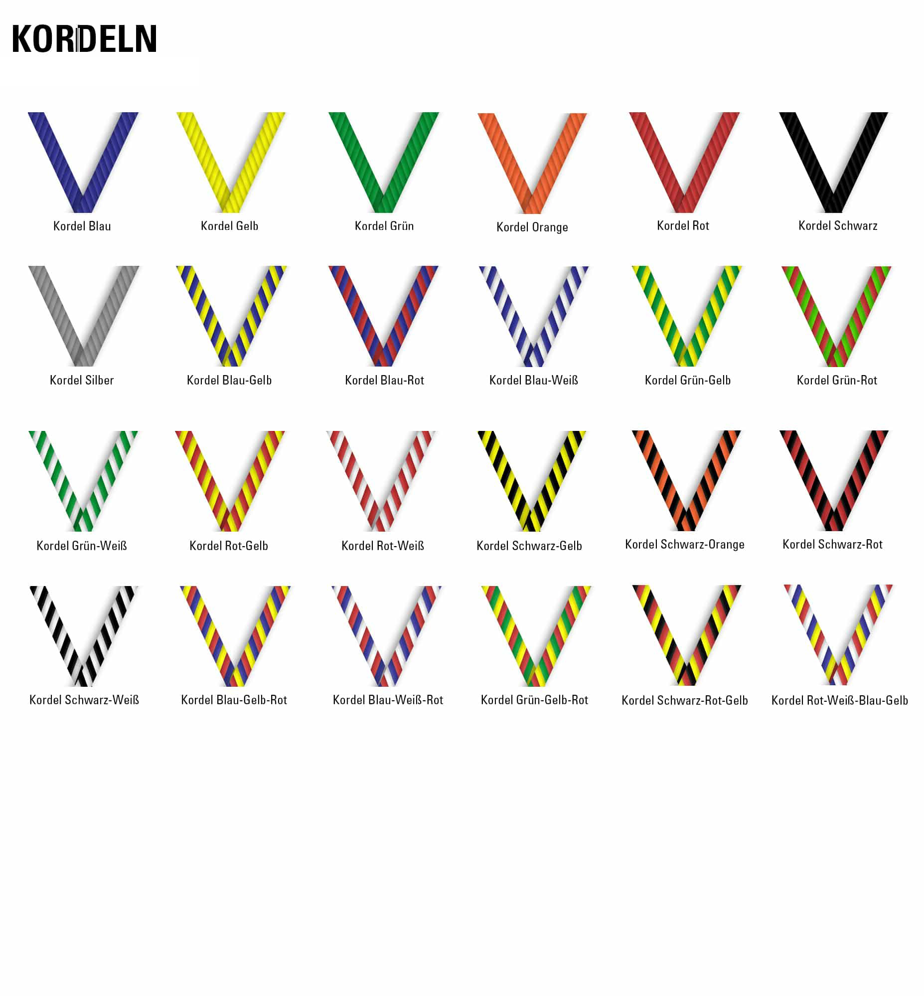 Zierkordeln für Karnevalsorden in unterschiedlichen Varianten